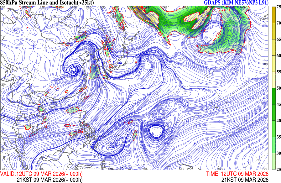 2026년 03월 09일 21시 하층유선  [대류촉발 감시]